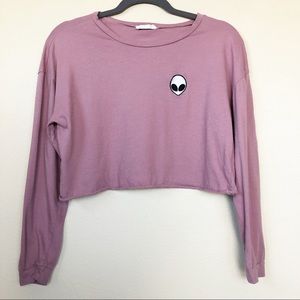 French Pastry Alien Long Sleeve Crop Top Mauve Sm